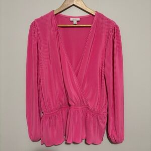 On•34th Pink Ribbed Peplum Long Sleeve Barbiecore Top | Wms Sz L